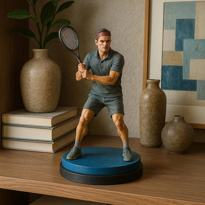 Personalized athlete figurine displayed with a reference photo