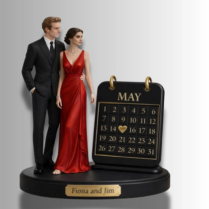Hand-painted wedding figurine displayed with a reference photo