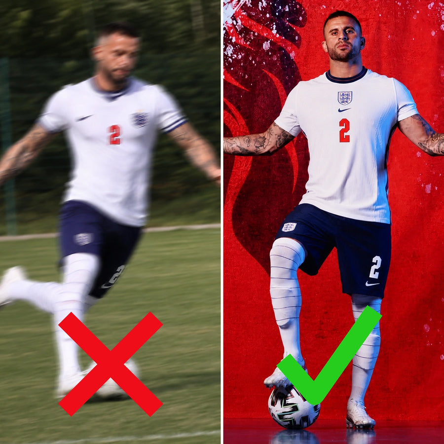 Blurry action photo compared with a clear full-body reference photo